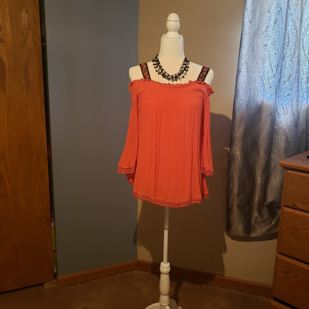 Off shoulder gauze blouse straps adjustable